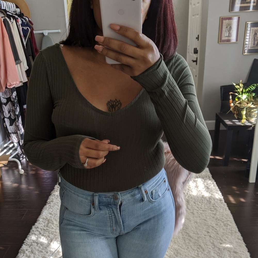 Double V-Neck Long Sleeve Bodysuit